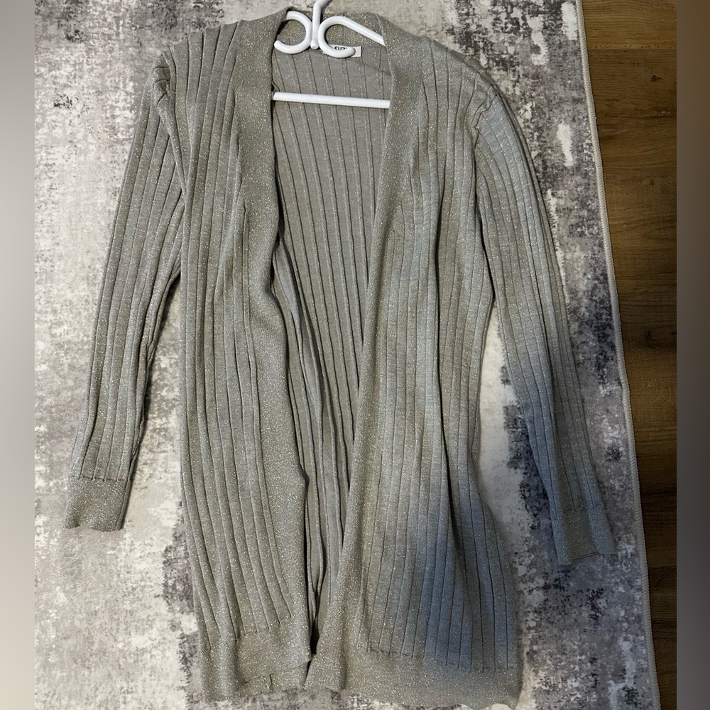 Suzy Shier Shimmering Gray Cardigan